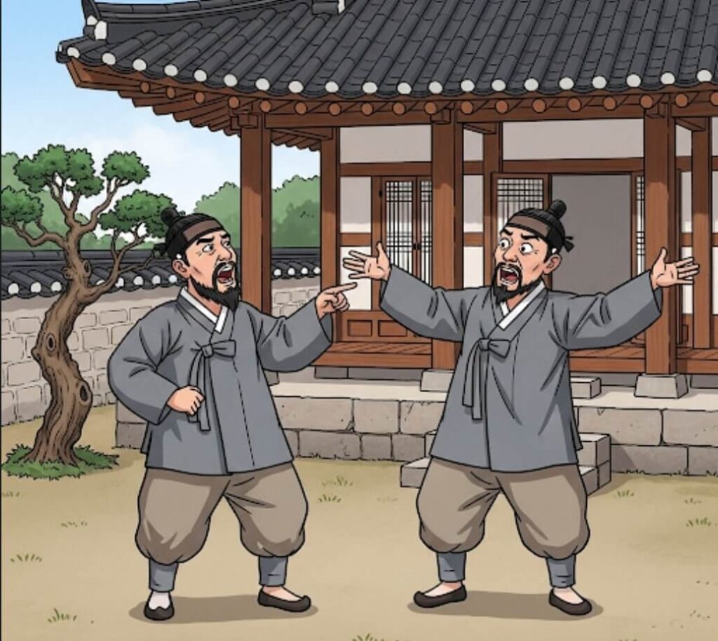 허수아비가 진짜와 다투고 있다.